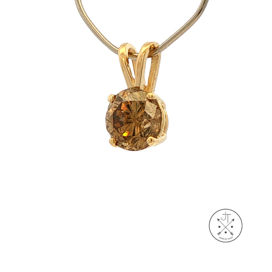 Vintage 14k Yellow Gold Solitaire Pendant 1.03 Carat Natural Diamond Champagne Drop
