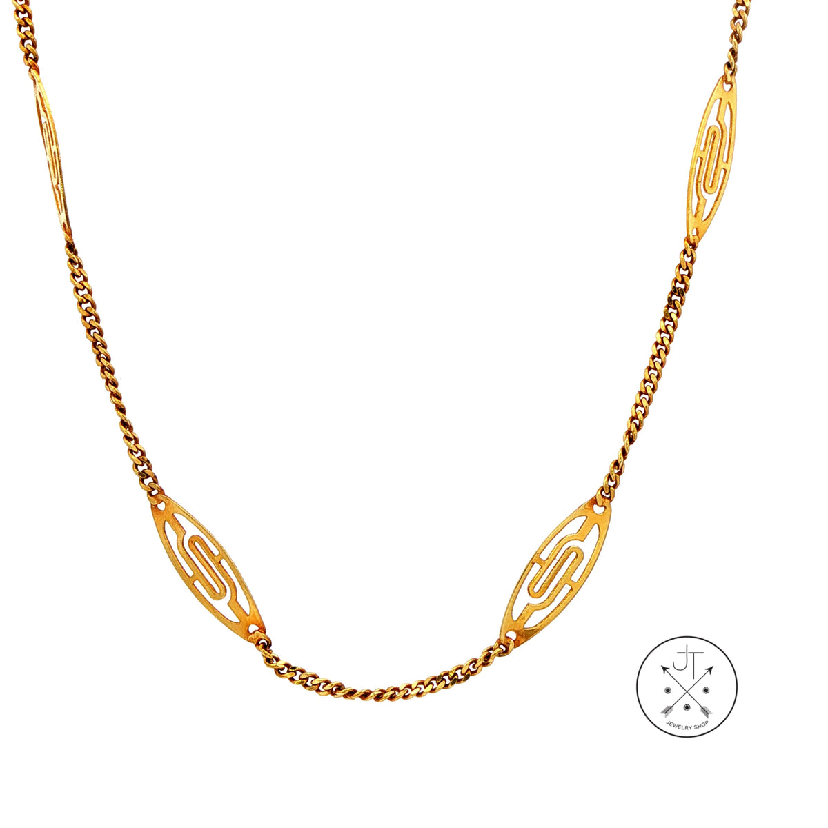 Vintage 14k Yellow Gold 20 Inch Filigree Station Necklace Chain