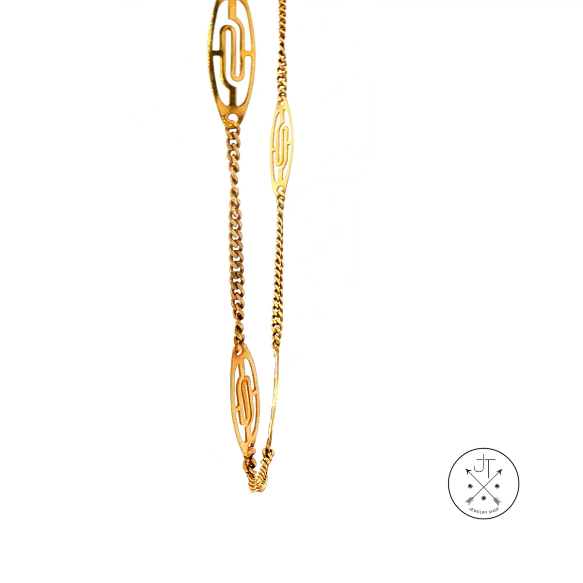 Vintage 14k Yellow Gold 20 Inch Filigree Station Necklace Chain