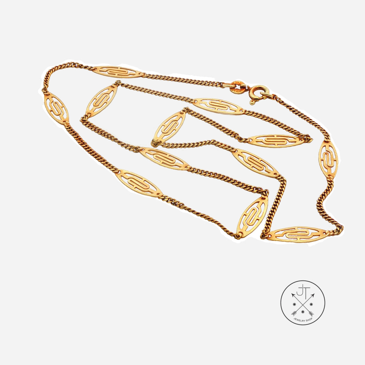 Vintage 14k Yellow Gold 20 Inch Filigree Station Necklace Chain