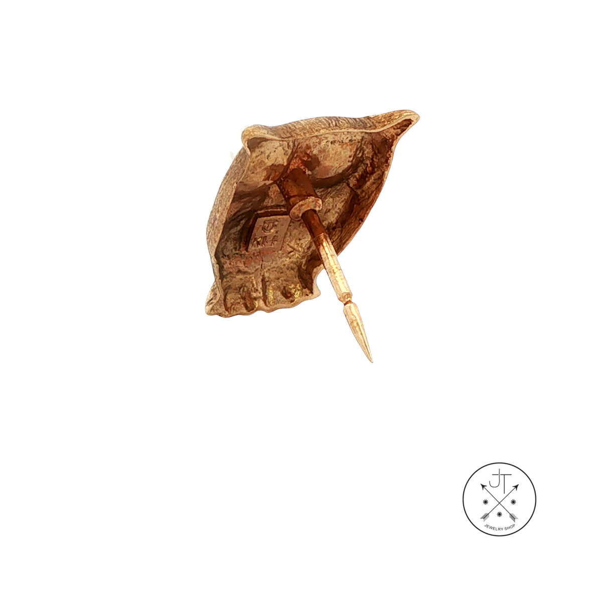 Vintage 14k Yellow Gold Owl Lapel Pin with Natural Pearls