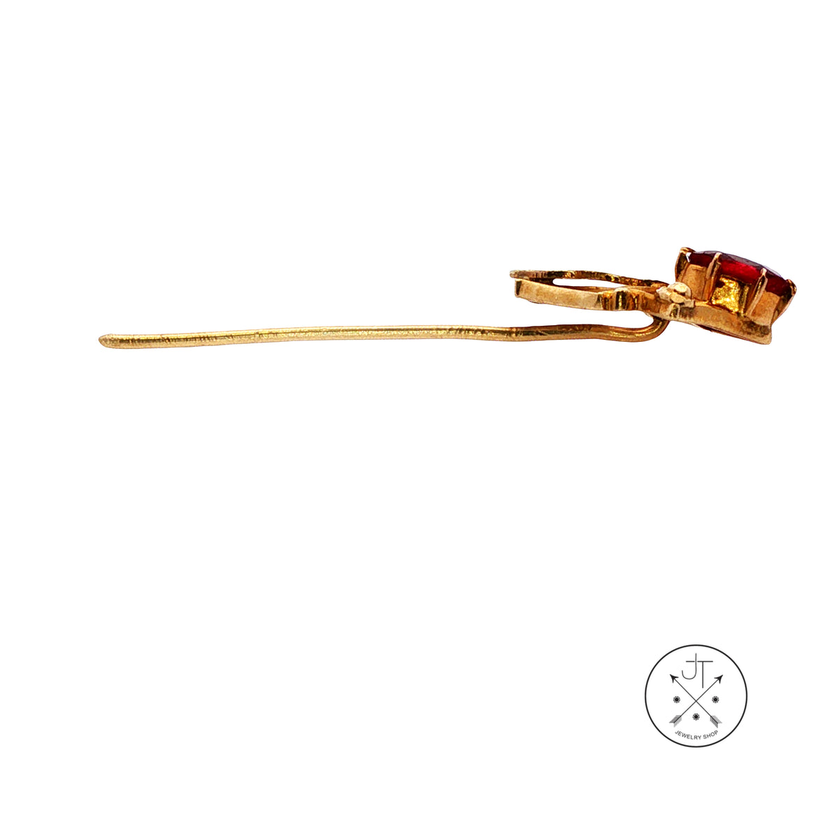Antique 10k Yellow Gold Stick Pin with Red Glass