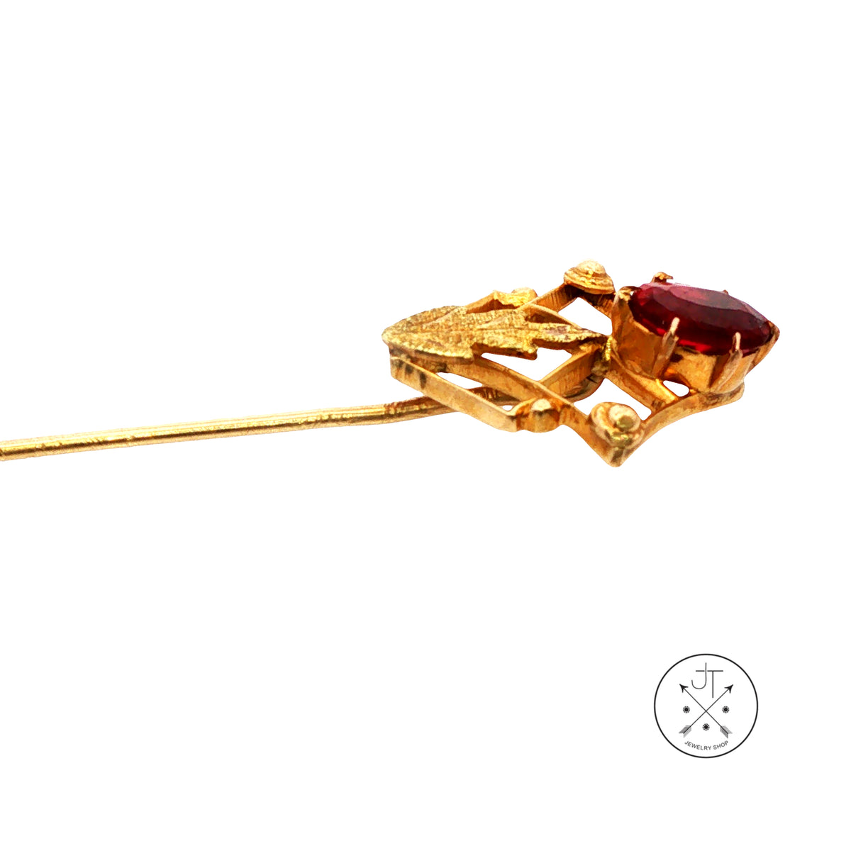 Antique 10k Yellow Gold Stick Pin with Red Glass