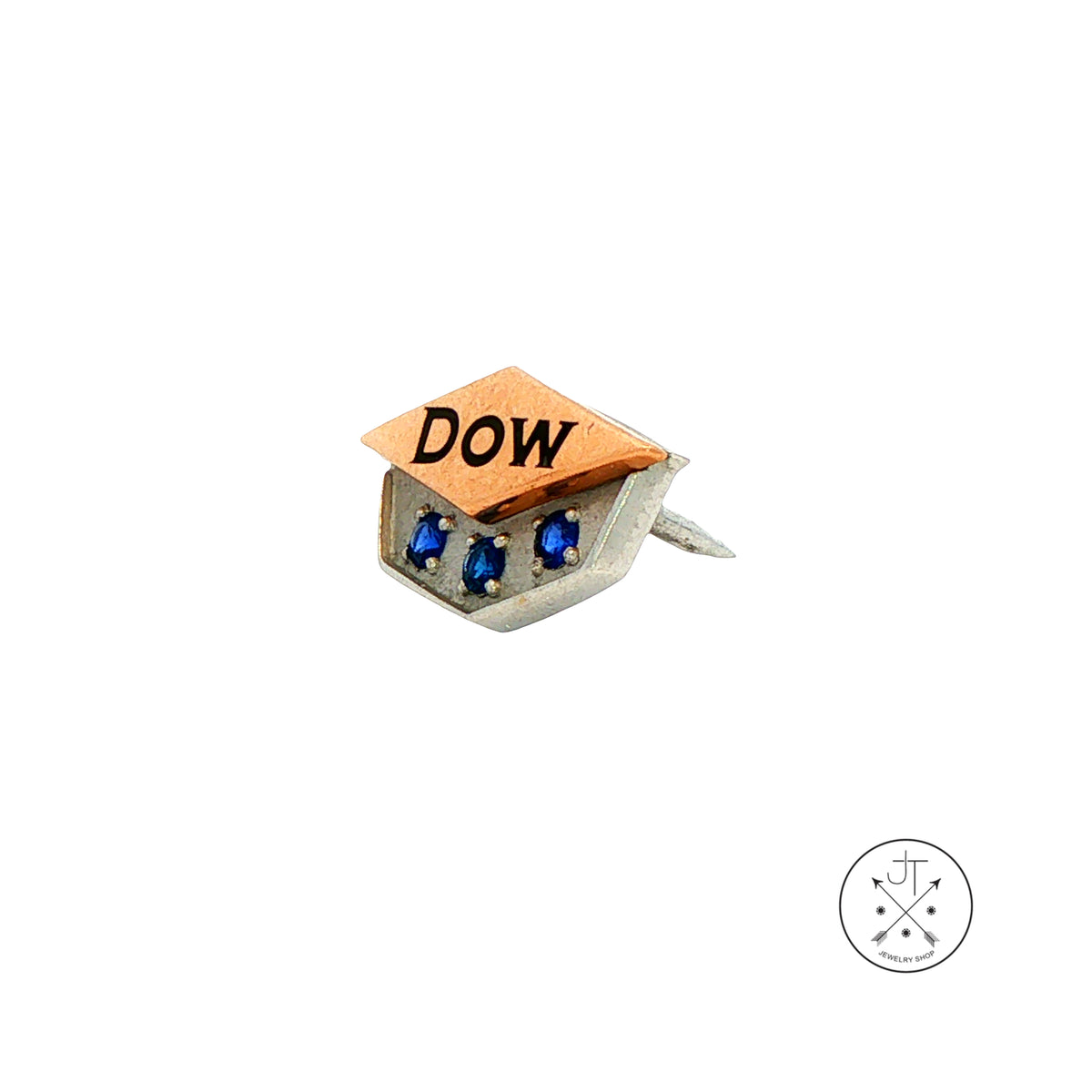 Vintage 10k Yellow and White Gold Lapel Pin Dow Chemical 30 Year Service Sapphires
