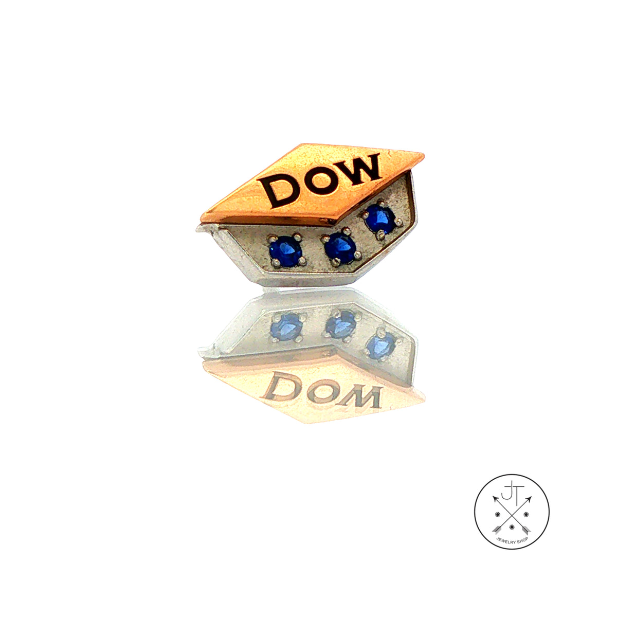 Vintage 10k Yellow and White Gold Lapel Pin Dow Chemical 30 Year Service Sapphires