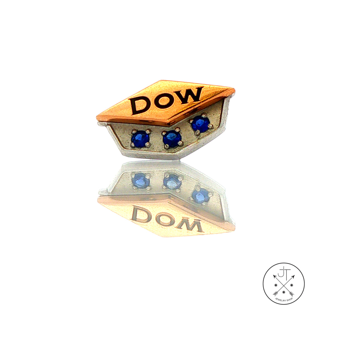 Vintage 10k Yellow and White Gold Lapel Pin Dow Chemical 30 Year Service Sapphires