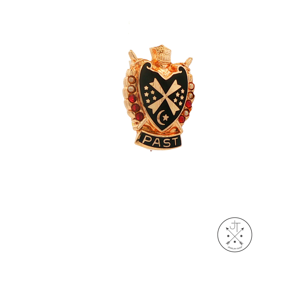 Vintage 10k Yellow Gold DeMolay Past Masonic Balfour Pin with Ruby and Pearl