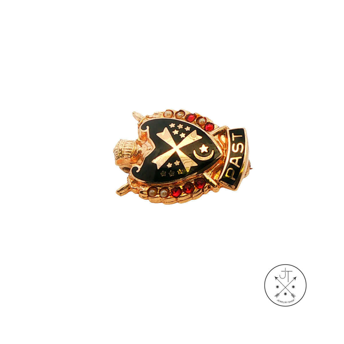 Vintage 10k Yellow Gold DeMolay Past Masonic Balfour Pin with Ruby and Pearl