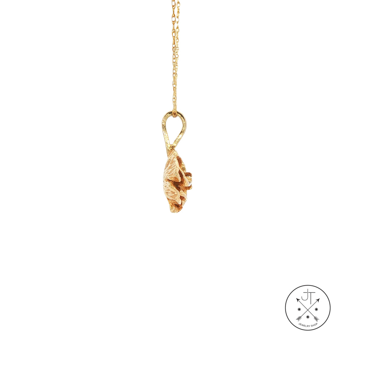 Vintage 14k Yellow Gold Solitaire Rose Pendant Necklace with Natural Diamond 18 inch