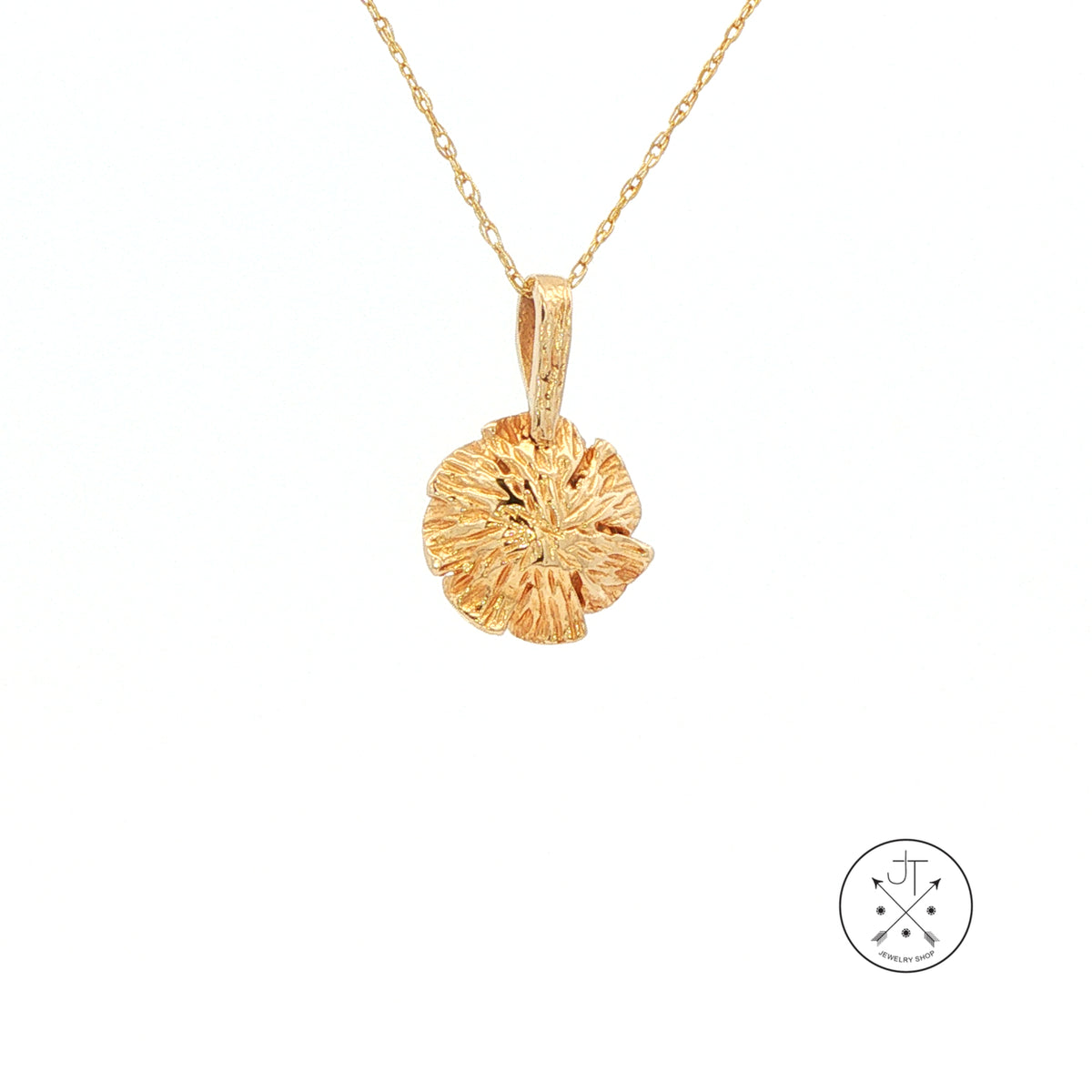 Vintage 14k Yellow Gold Solitaire Rose Pendant Necklace with Natural Diamond 18 inch
