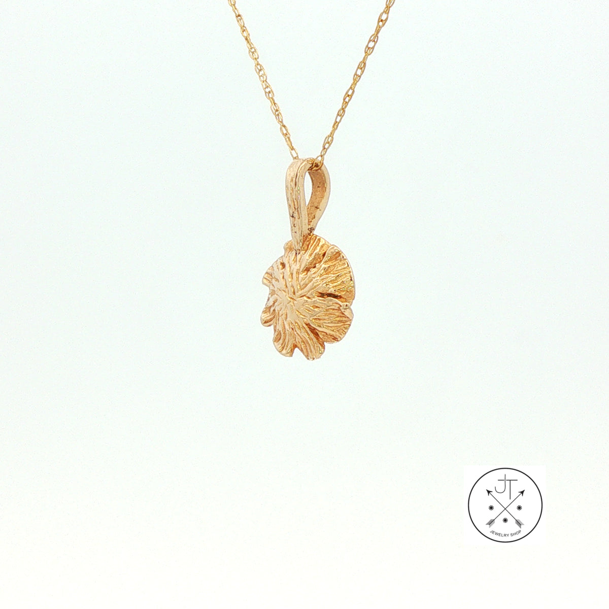 Vintage 14k Yellow Gold Solitaire Rose Pendant Necklace with Natural Diamond 18 inch