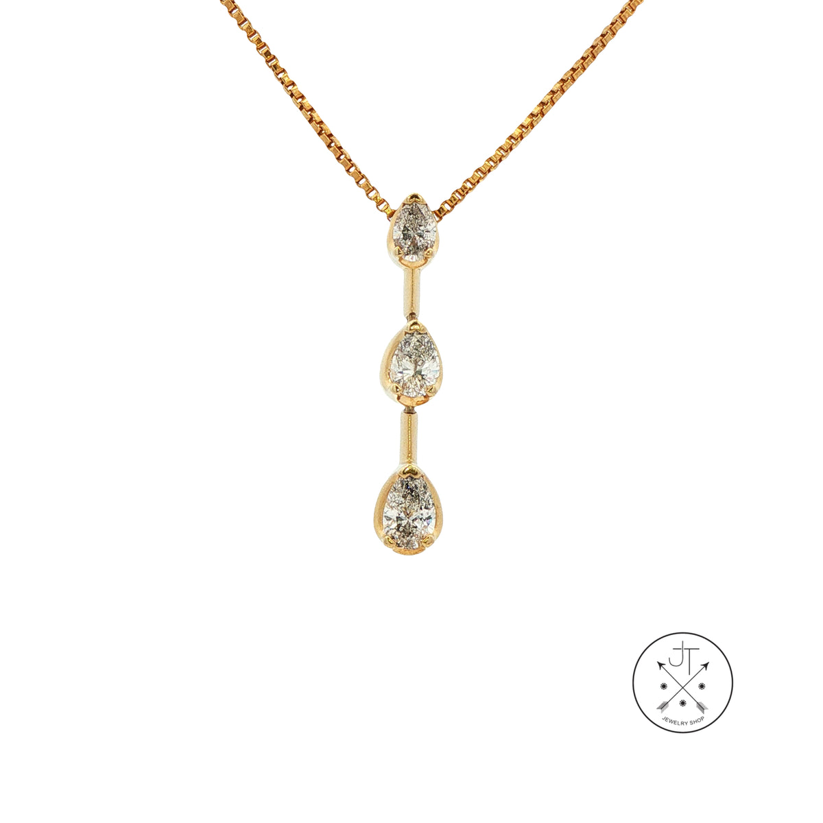14k Yellow Gold Vertical Pendant Necklace with 1 ctw Natural Diamonds Pear 17.5 Inch