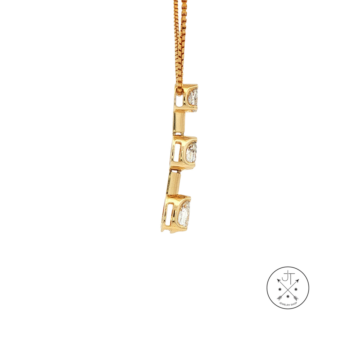 14k Yellow Gold Vertical Pendant Necklace with 1 ctw Natural Diamonds Pear 17.5 Inch