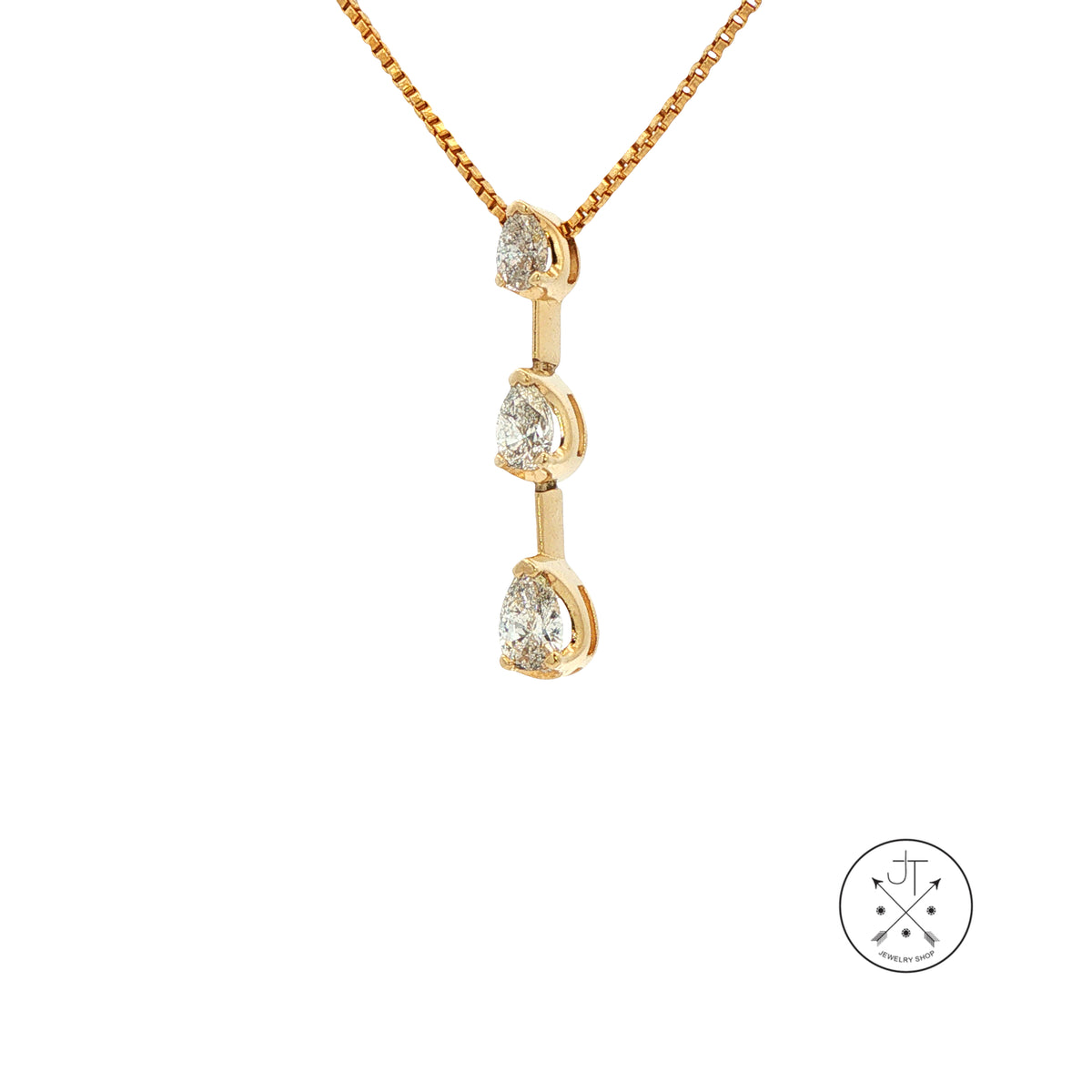 14k Yellow Gold Vertical Pendant Necklace with 1 ctw Natural Diamonds Pear 17.5 Inch