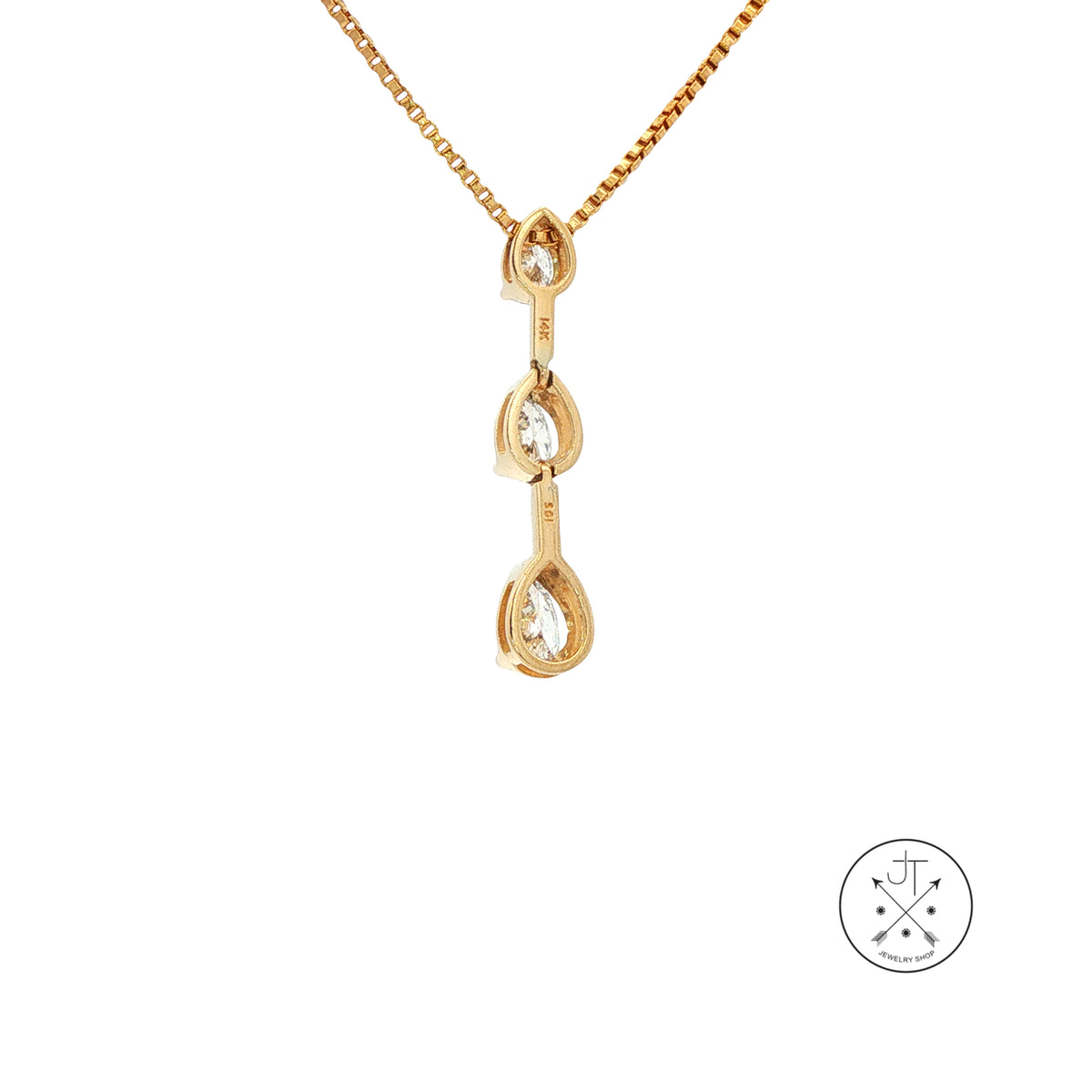 14k Yellow Gold Vertical Pendant Necklace with 1 ctw Natural Diamonds Pear 17.5 Inch