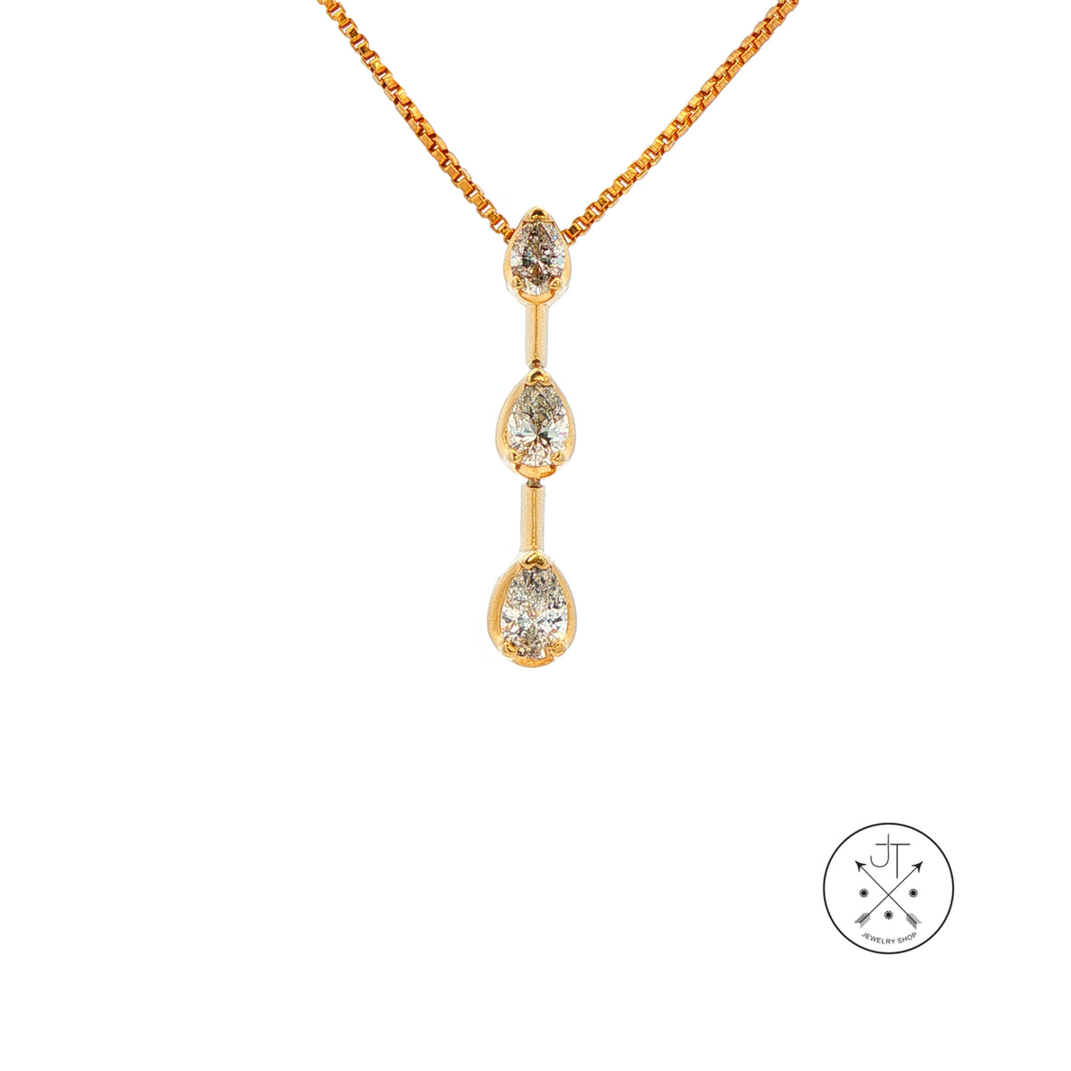 14k Yellow Gold Vertical Pendant Necklace with 1 ctw Natural Diamonds Pear 17.5 Inch