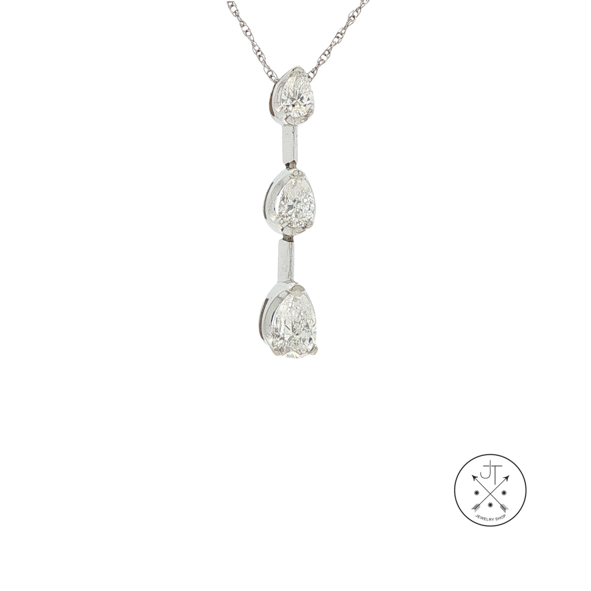 14k White Gold Vertical Pendant Necklace with 1.1 ctw Natural Diamonds Pear 17.5 Inch