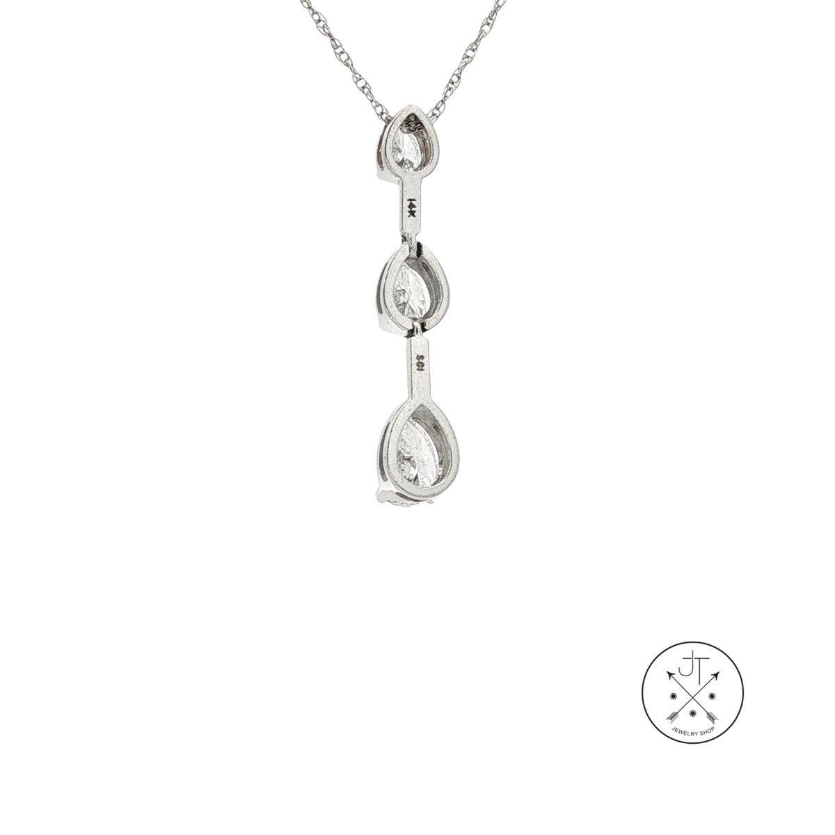 14k White Gold Vertical Pendant Necklace with 1.1 ctw Natural Diamonds Pear 17.5 Inch