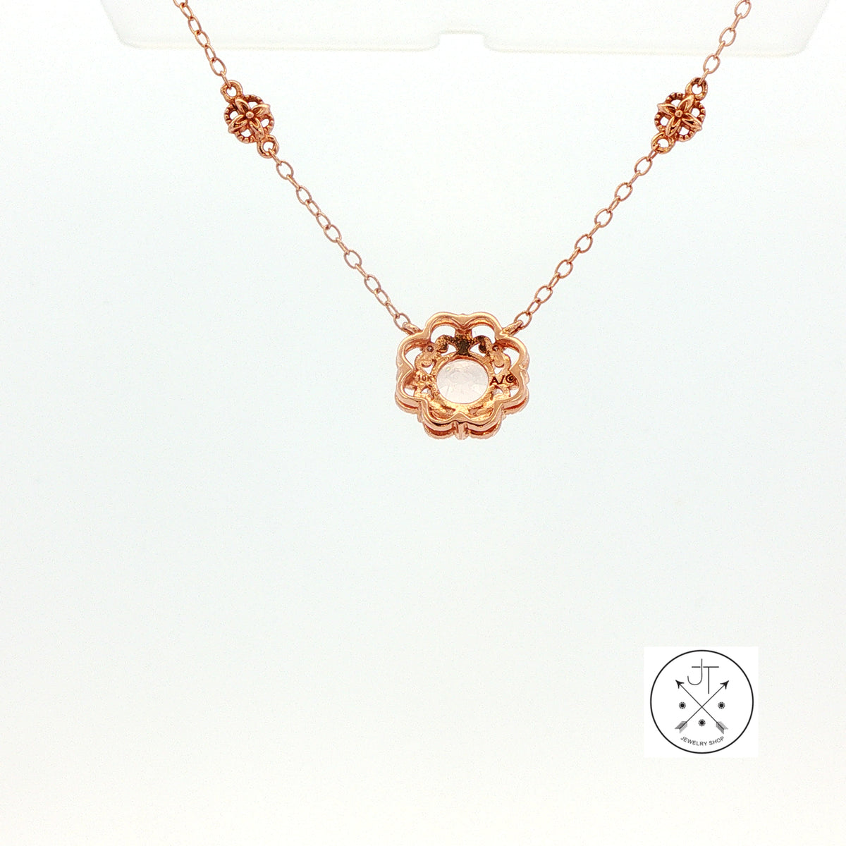 10k Rose Gold Solitaire Necklace 17 inch with 6 mm Morganite and Diamonds