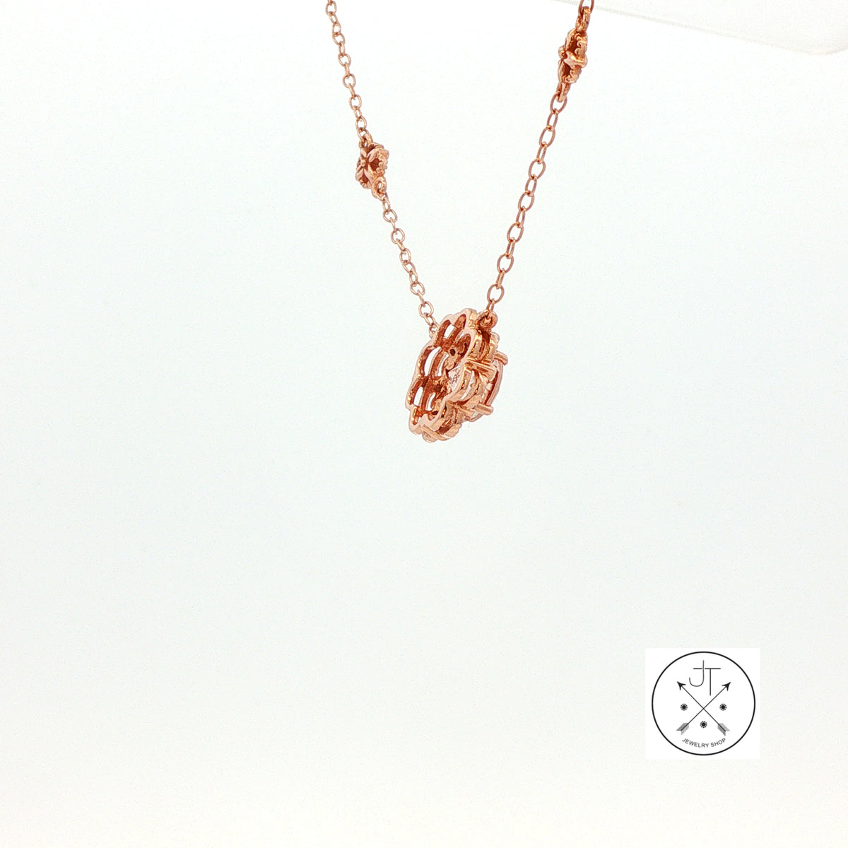 10k Rose Gold Solitaire Necklace 17 inch with 6 mm Morganite and Diamonds