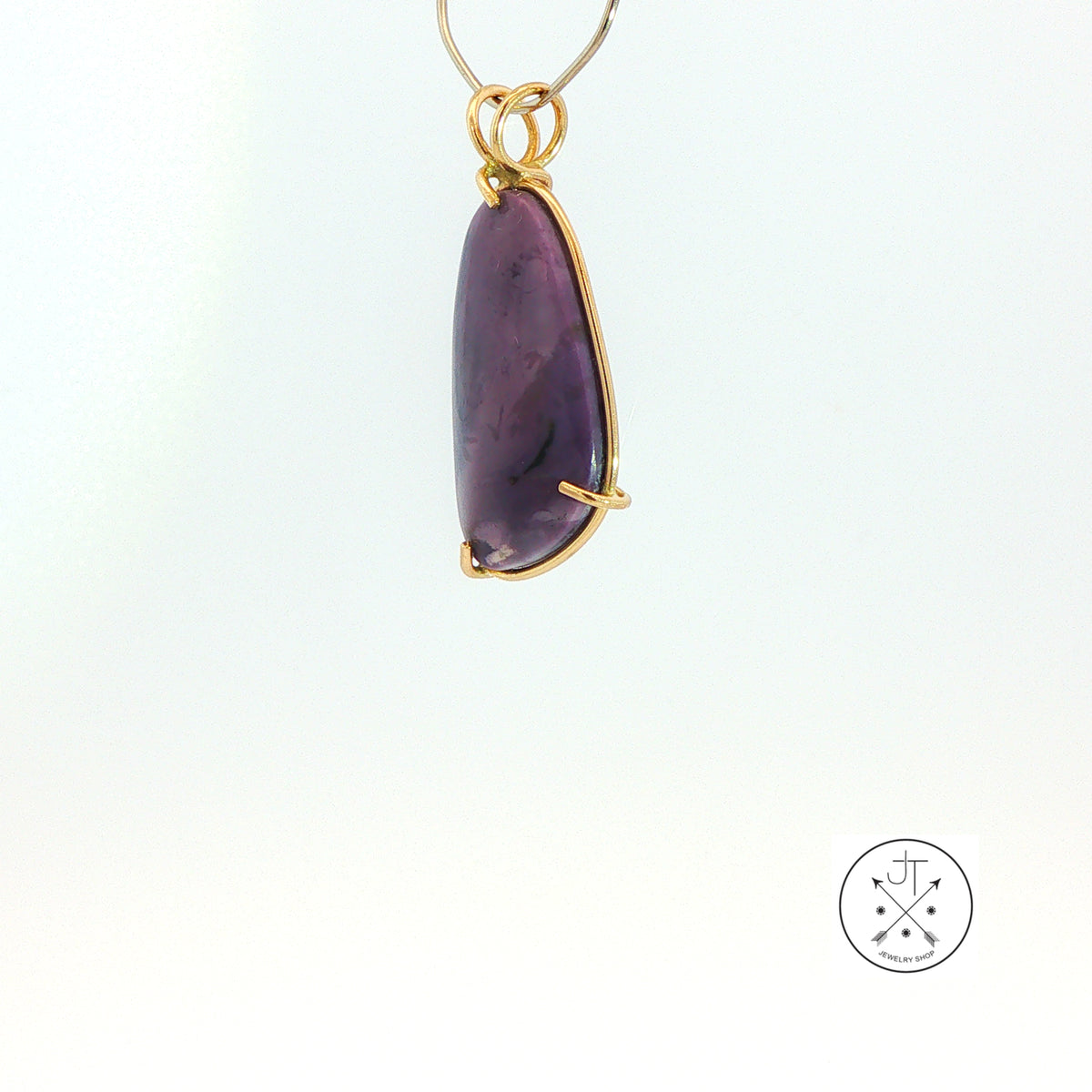 Vintage 14k Yellow Gold Solitaire Drop Pendant with Tiffany Stone Cabochon