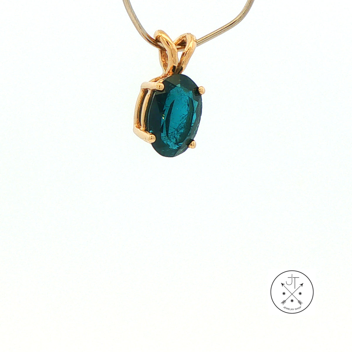Vintage 14k Yellow Gold Solitaire Drop Pendant with 1.1 ct Natural Indicolite Tourmaline