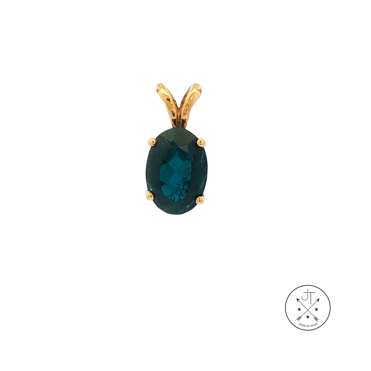 Vintage 14k Yellow Gold Solitaire Drop Pendant with 1.1 ct Natural Indicolite Tourmaline