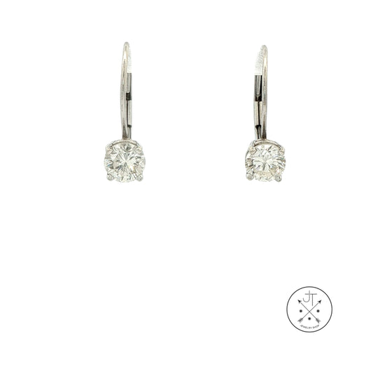 Vintage 14k White Gold Leverback Dangle Earrings 1 ctw Natural Diamonds