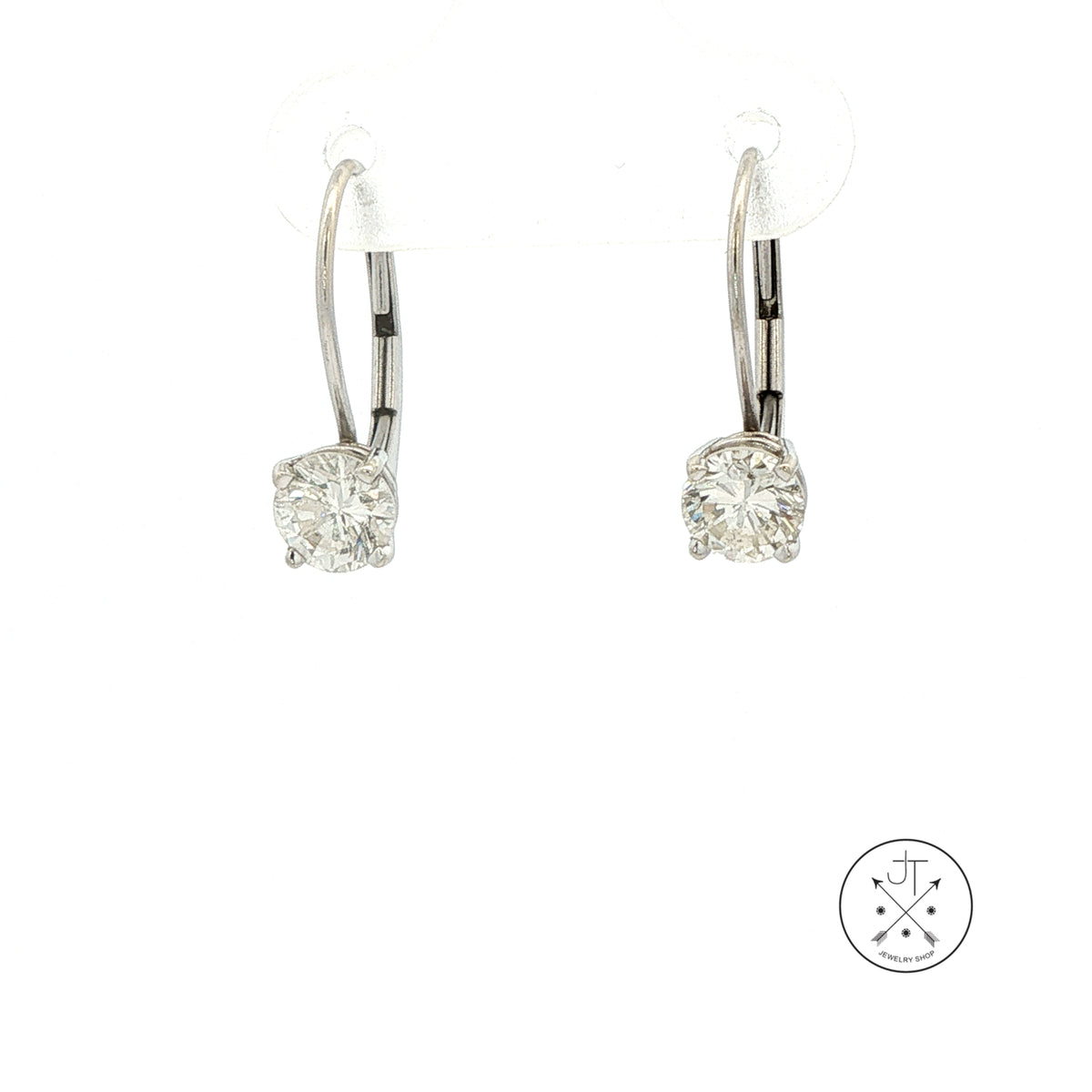 Vintage 14k White Gold Leverback Dangle Earrings 1 ctw Natural Diamonds