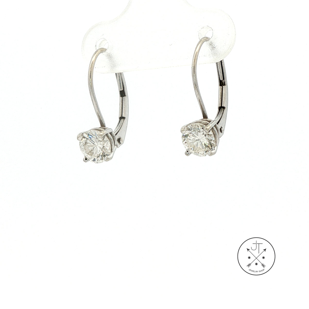 Vintage 14k White Gold Leverback Dangle Earrings 1 ctw Natural Diamonds