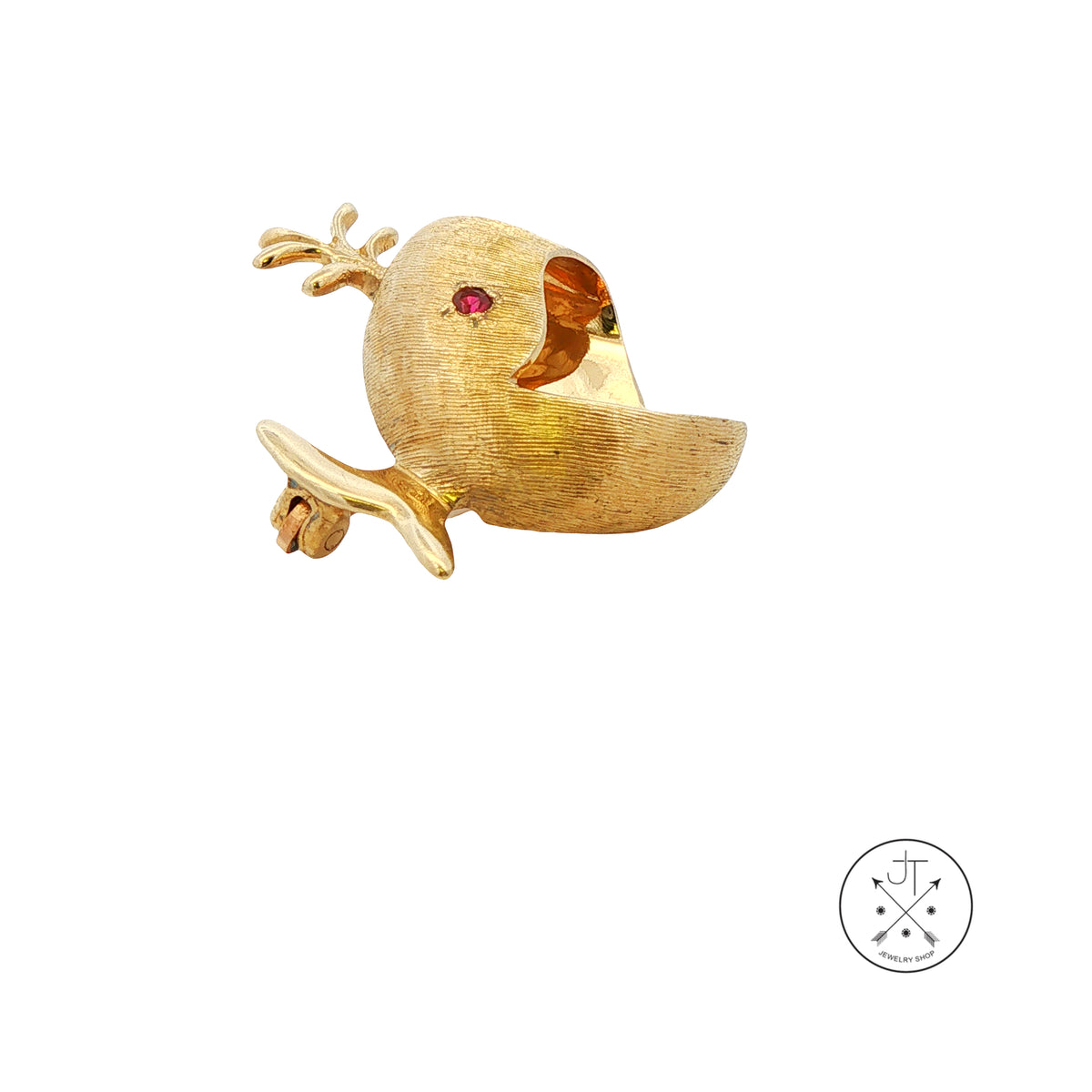 Vintage 14k Yellow Gold Spouting Whale Brooch Natural Ruby Happy Pin