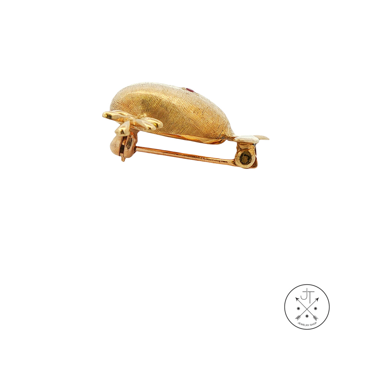 Vintage 14k Yellow Gold Spouting Whale Brooch Natural Ruby Happy Pin
