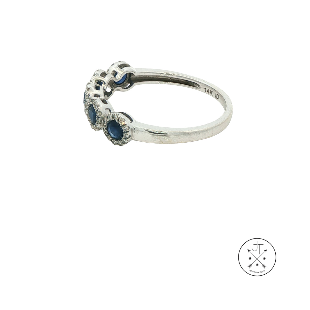 14k White Gold Natural Sapphire and Diamond Halo Five-Stone Band Size 7