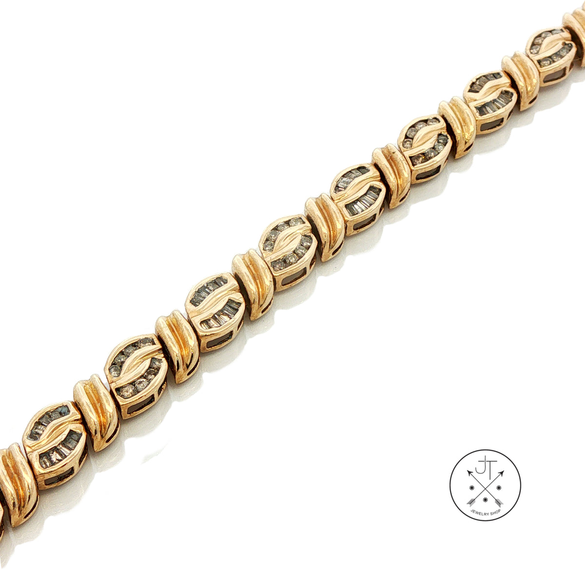 Vintage 10k Yellow Gold Link Bracelet with 1 1/4 ctw Natural Diamonds 7.25 Inch