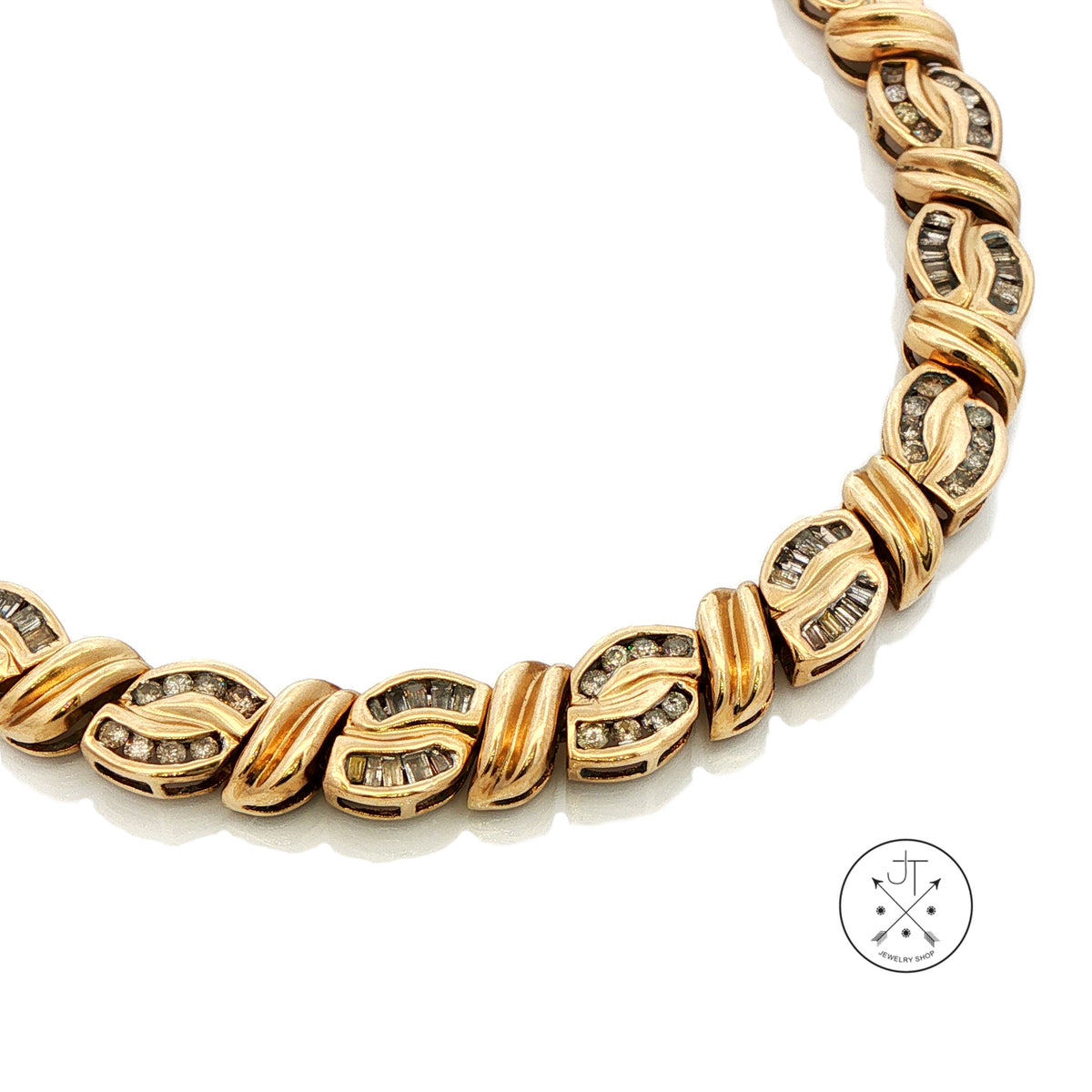 Vintage 10k Yellow Gold Link Bracelet with 1 1/4 ctw Natural Diamonds 7.25 Inch