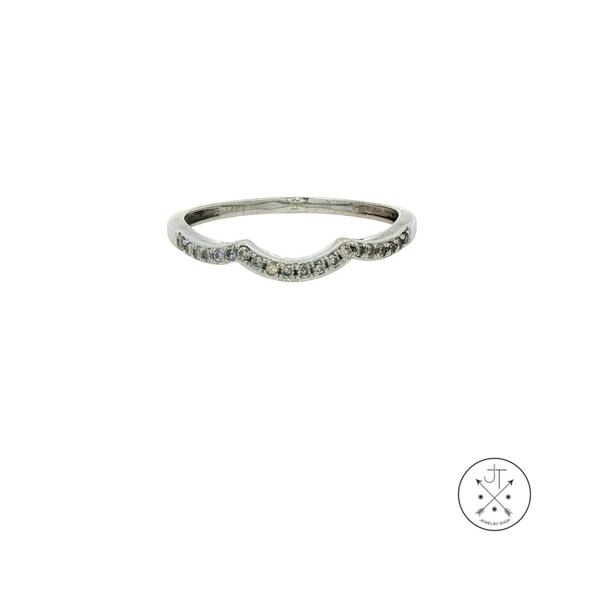 Vintage 14k White Gold 1.6 mm Contour Band with .12 ctw Natural Diamonds Size 8 Thin Stack