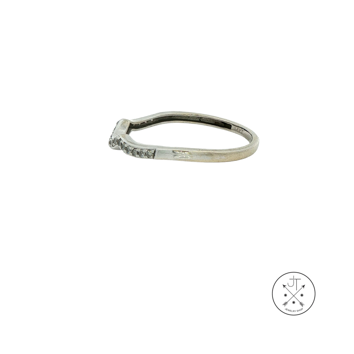 Vintage 14k White Gold 1.6 mm Contour Band with .12 ctw Natural Diamonds Size 8 Thin Stack