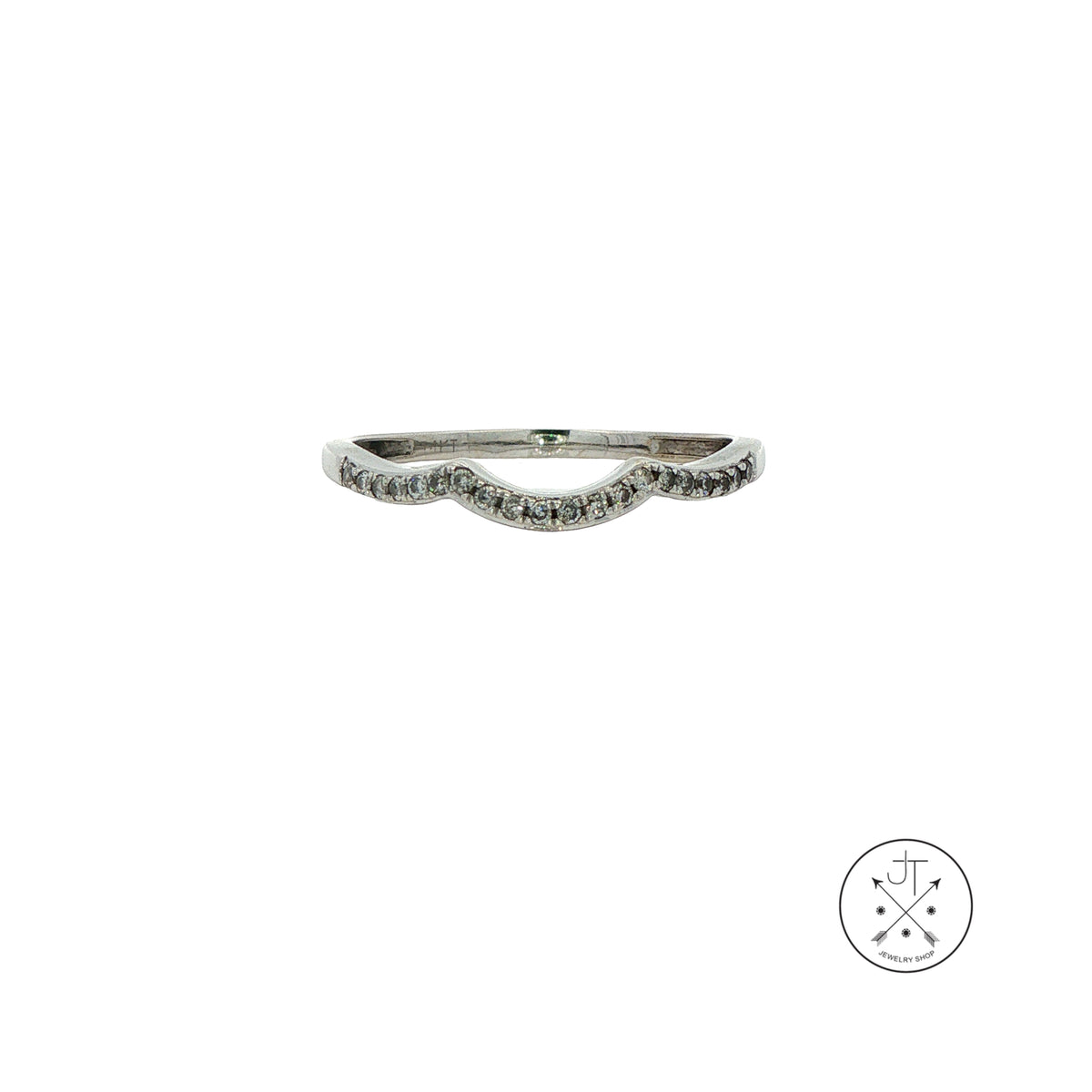 Vintage 14k White Gold 1.6 mm Contour Band with .12 ctw Natural Diamonds Size 8 Thin Stack