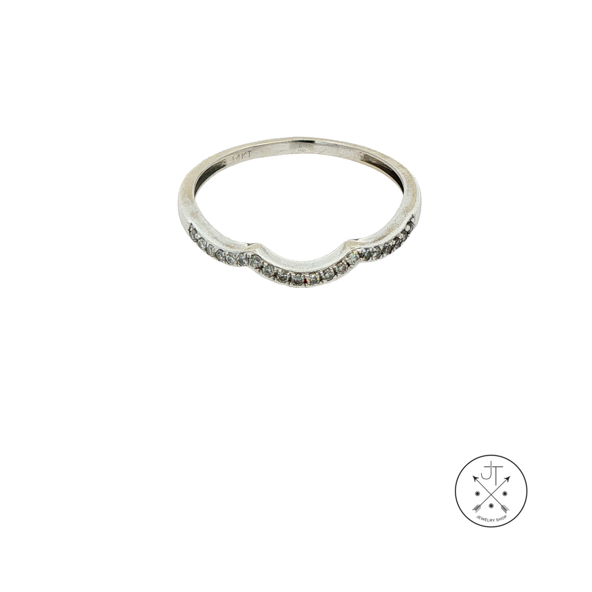 Vintage 14k White Gold 1.6 mm Contour Band with .12 ctw Natural Diamonds Size 8 Thin Stack