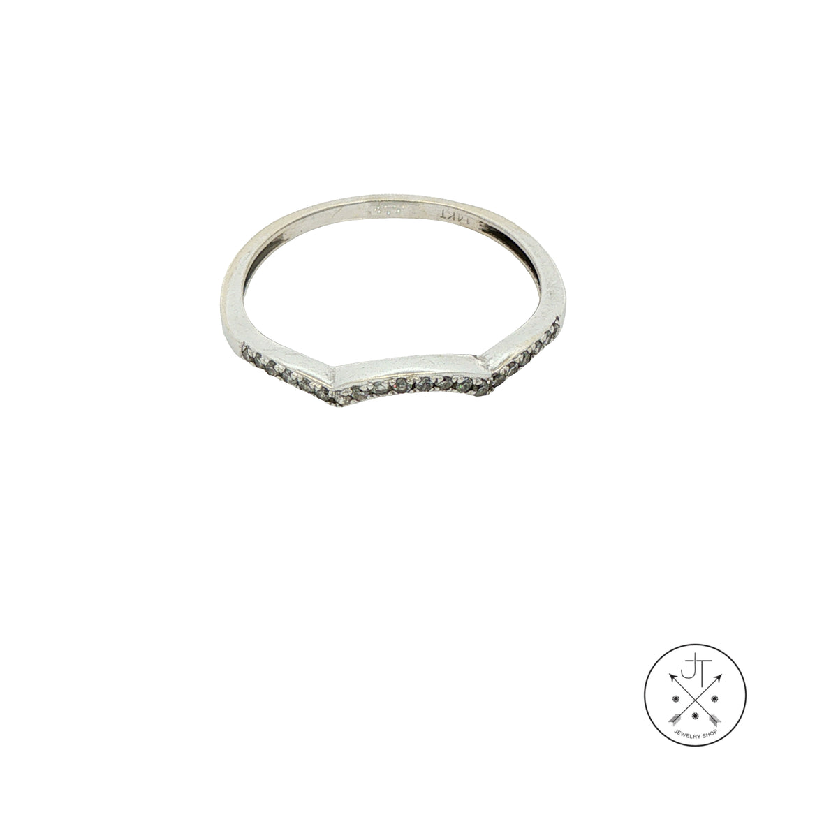 Vintage 14k White Gold 1.6 mm Contour Band with .12 ctw Natural Diamonds Size 8 Thin Stack