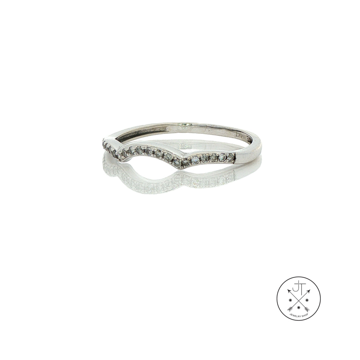 Vintage 14k White Gold 1.6 mm Contour Band with .12 ctw Natural Diamonds Size 8 Thin Stack