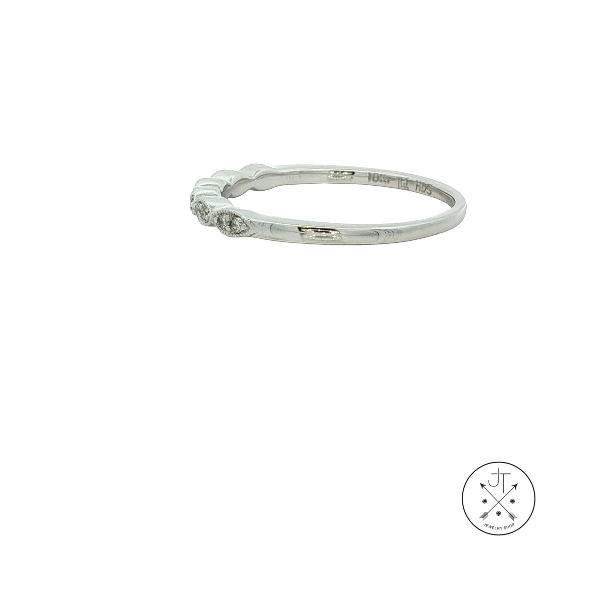 Helzberg 10k White Gold Scalloped Band with Natural Diamonds Size 7 Thin Stackable