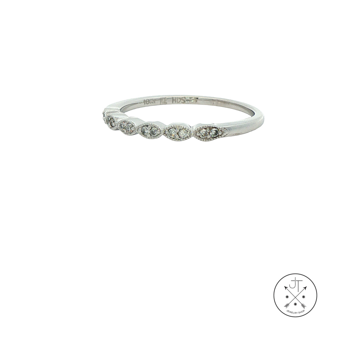 Helzberg 10k White Gold Scalloped Band with Natural Diamonds Size 7 Thin Stackable