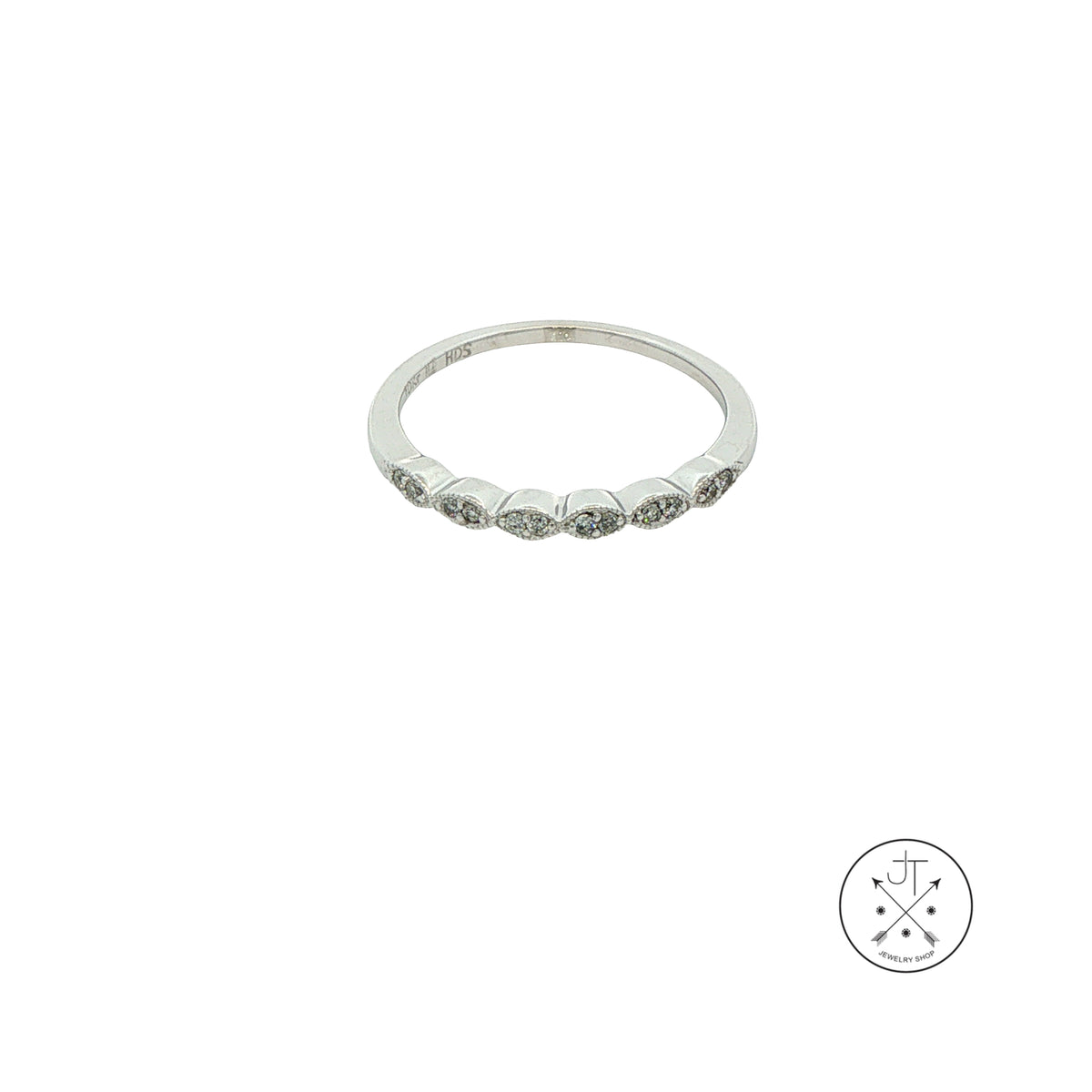 Helzberg 10k White Gold Scalloped Band with Natural Diamonds Size 7 Thin Stackable