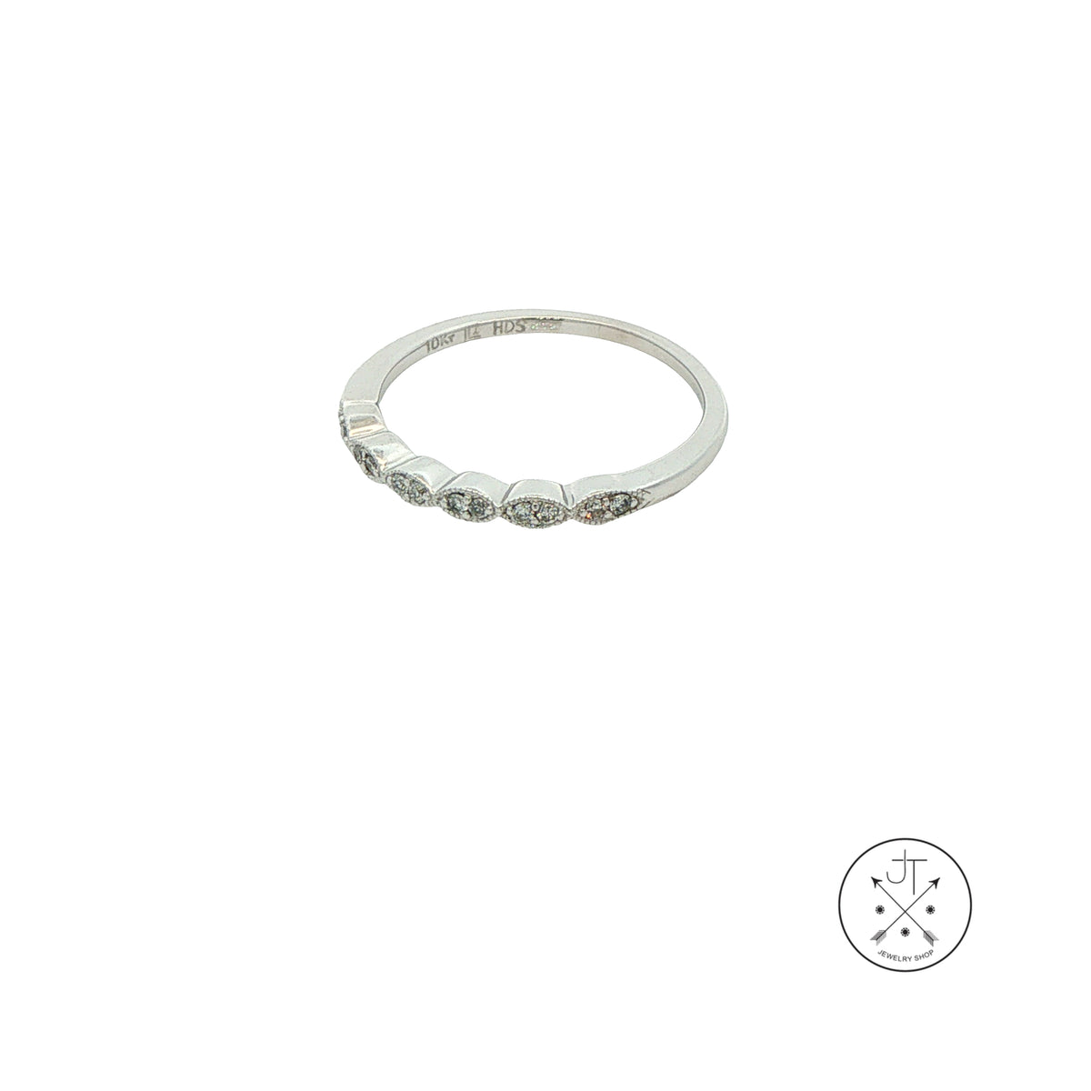 Helzberg 10k White Gold Scalloped Band with Natural Diamonds Size 7 Thin Stackable