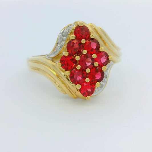 Vintage 10k Yellow Gold Ring with Garnet and Diamond Size 8