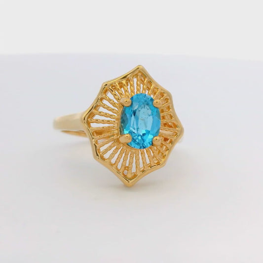 Vintage 14k Yellow Gold Statement Ring with Natural Topaz Size 6.25