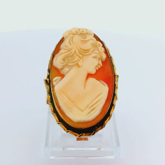 Large Antique 14k Yellow Gold Cameo Ring Size 8 Estate