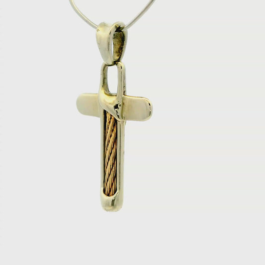 Vintage 14k White and Yellow Gold Cross Pendant Italy