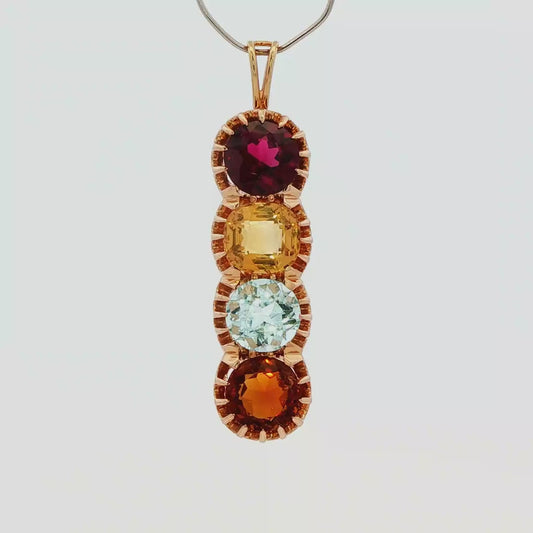 Vintage 14k Yellow Gold Pendant with Natural Garnet Aquamarine and Citrine